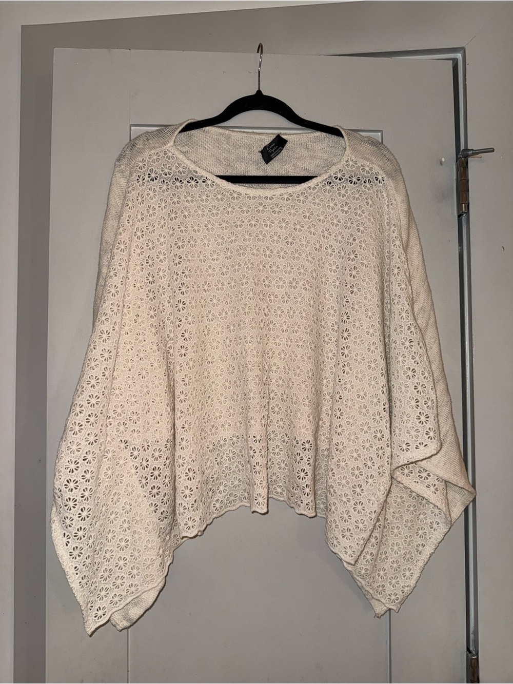 Zara Trafaluc Cream Crochet Poncho Sweater